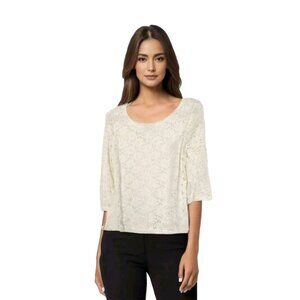 Chicos 1 Lace Blouse Womens Medium Ivory Cottage Prairie Whimsical Fairy Dainty